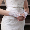 Flowers White Bridal Glove Fingerless Rhinestone Satin Lace